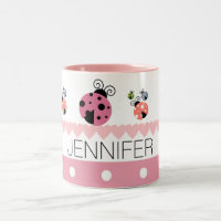 Pink Polka Dot Heart Ladybug Custom Name