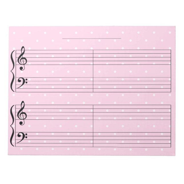 Pink Polka Dot Kids Extra Wide Rule Piano Music No Notepad (Front)
