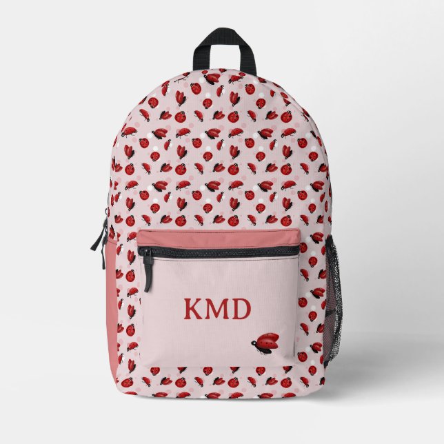 Pink Polka Dot LadyBug Girls Printed Backpack (Front)
