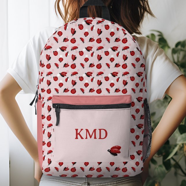 Pink Polka Dot LadyBug Girls Printed Backpack (Creator Uploaded)