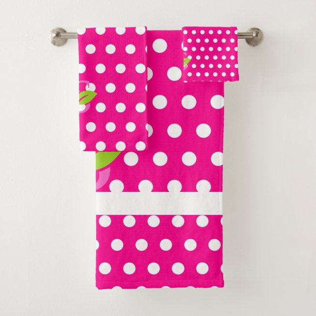 Pink polka-dot  logo  bath towel set (Insitu)