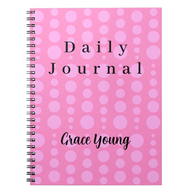 Pink Polka Dot Minimal Typography Design Notebook (Front)