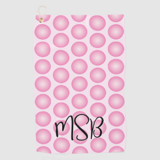 Pink Polka Dot Modern Script Monogram Golf Towel