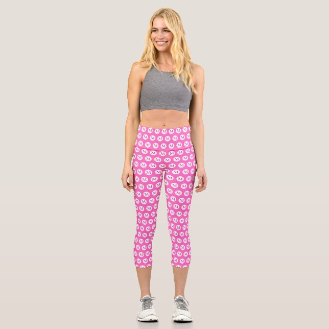 Pink Polka Dot Monogram Capri Leggings (Front)