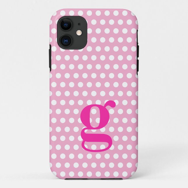 Pink Polka Dot Monogram iPhone Case (Back)