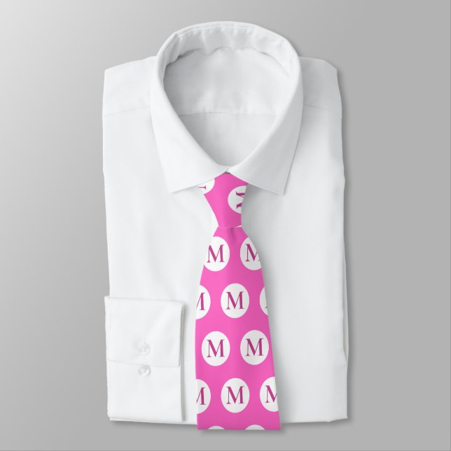 Pink Polka Dot Monogram Tie (Tied)