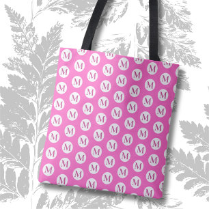 Pink Polka Dot Monogram Tote Bag