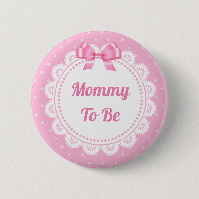 Pink Polka Dot Mummy to Be Baby Shower Button (Front)