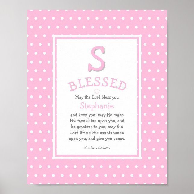 Pink Polka Dot Name Blessing Baby Girl Poster (Front)