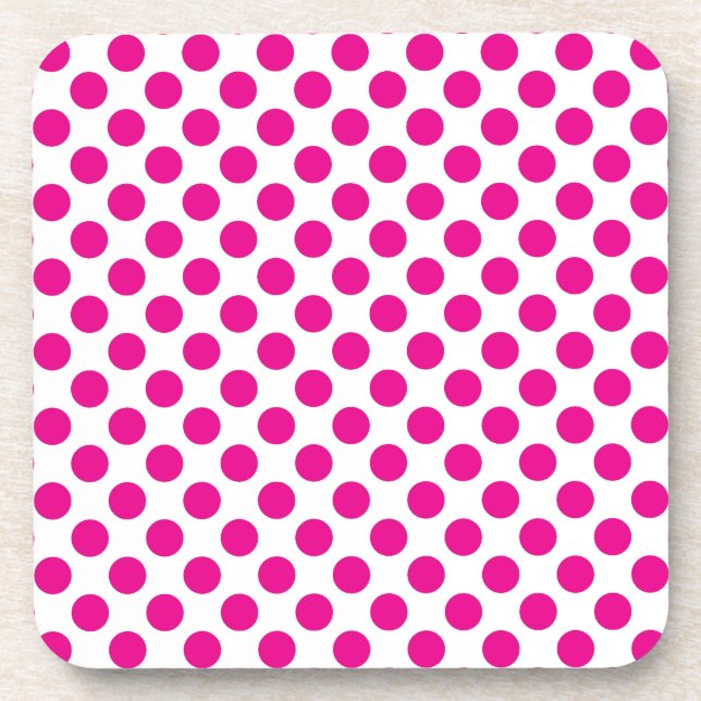 Pink Polka Dot on White (Large) Coaster (Front)