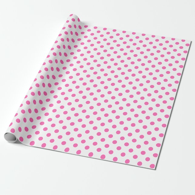 Pink Polka Dot on White Medium Space Wrapping Paper (Unrolled)