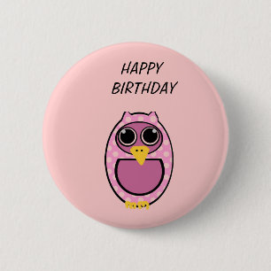 PINK POLKA DOT OWL 6 CM ROUND BADGE