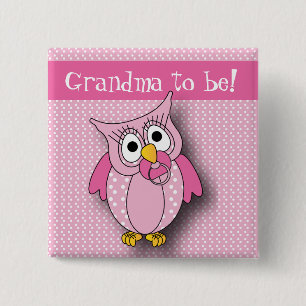 Pink Polka Dot Owl   Baby Shower Theme 15 Cm Square Badge