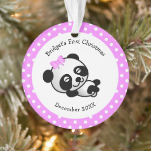 Pink Polka Dot Panda Bear Baby Shower Ornament