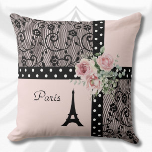 Pink Polka Dot Paris France Romance Pillow