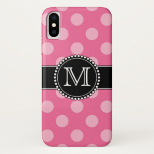 Pink Polka Dot Pattern Monogrammed iPhone X Case