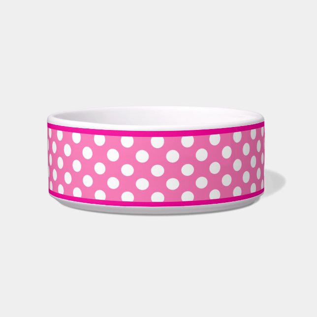 Pink Polka Dot Pattern Small Ceramic Dog Bowl (Right)
