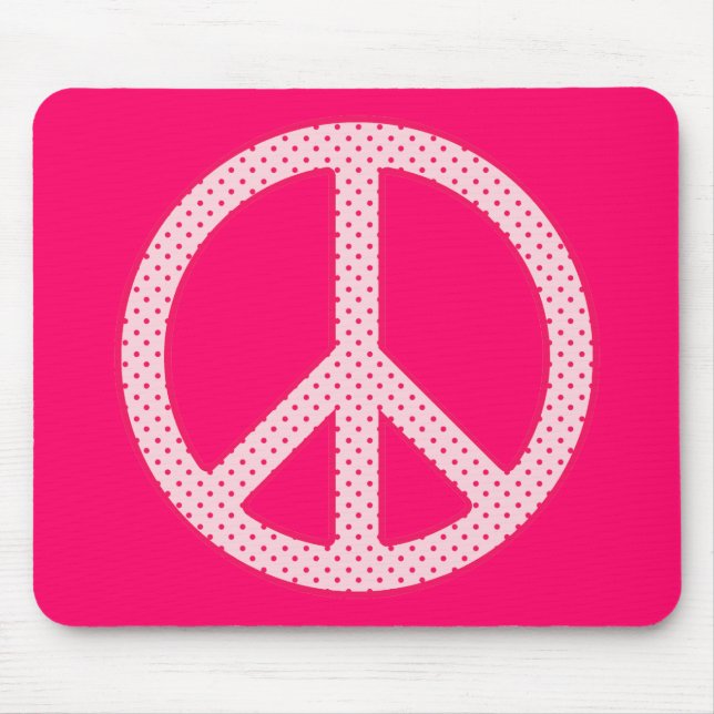 Pink Polka Dot Peace Mouse Pad (Front)
