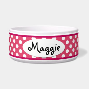 Pink Polka Dot Personalised Ceramic Dog Bowl