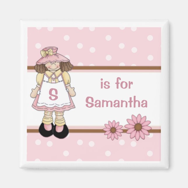 Pink Polka Dot Personalised Child's Name Magnet (Front)