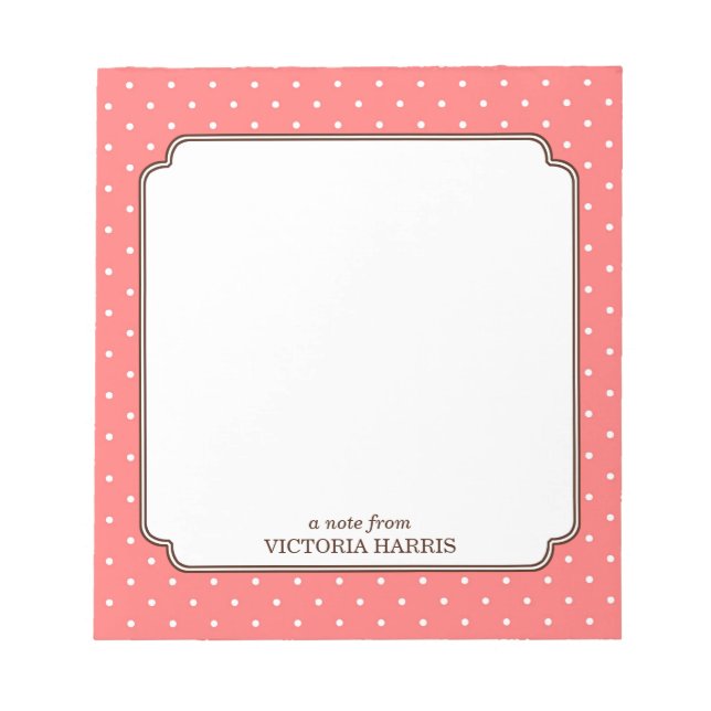 Pink polka dot personalised girly cute notepad (Front)