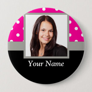 Pink Polka dot photo template 10 Cm Round Badge