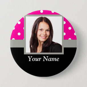 Pink Polka dot photo template 7.5 Cm Round Badge
