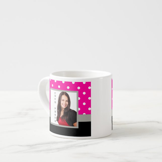 Pink Polka dot photo template Espresso Cup (Front Left)