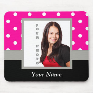 Pink Polka dot photo template Mouse Pad