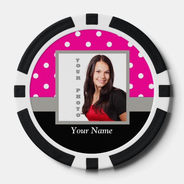 Pink Polka dot photo template Poker Chips (Front)