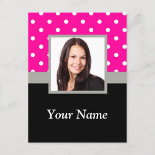 Pink Polka dot photo template Postcard