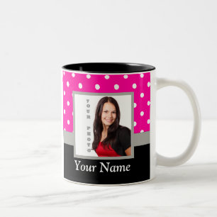 Pink Polka dot photo template Two-Tone Coffee Mug