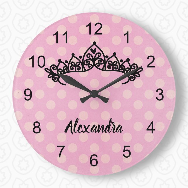 Pink Polka Dot Princess Tiara Wall Clock (Creator Uploaded)