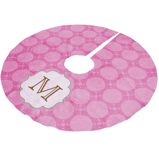 Pink Polka Dot Print Monogram Initial Tree Skirt (Angled)
