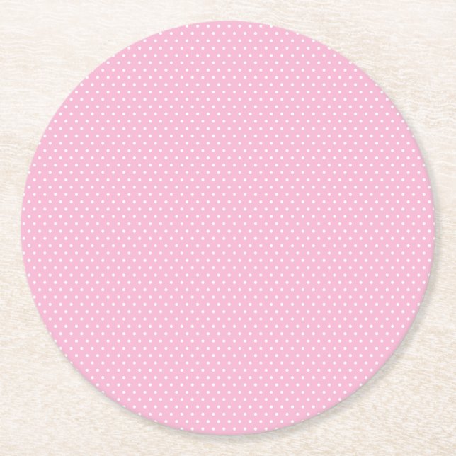 Pink Polka Dot Round Paper Coaster (Front)