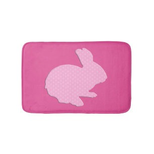 Pink Polka Dot Silhouette Bunny Rabbit Bath Mat