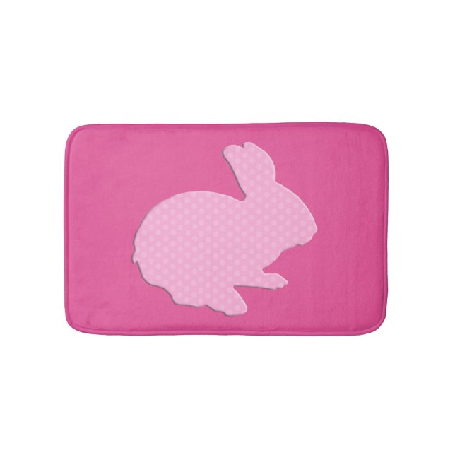 Pink Polka Dot Silhouette Bunny Rabbit Bath Mat (Front)