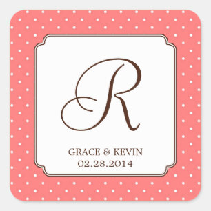 Pink polka dot single monogram letter custom square sticker
