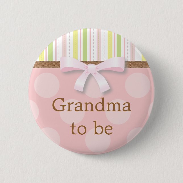 Pink Polka Dot Stripes - "Grandma to Be" Pin (Front)