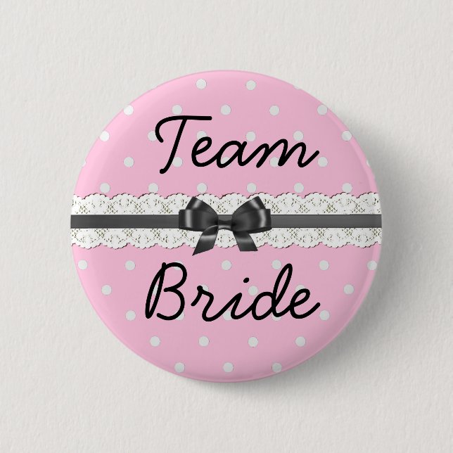 Pink Polka Dot Team Bride Bachelorette Party 6 Cm Round Badge (Front)