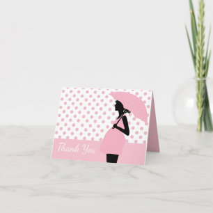 Pink Polka Dot Umbrella Baby Shower Thank You Card