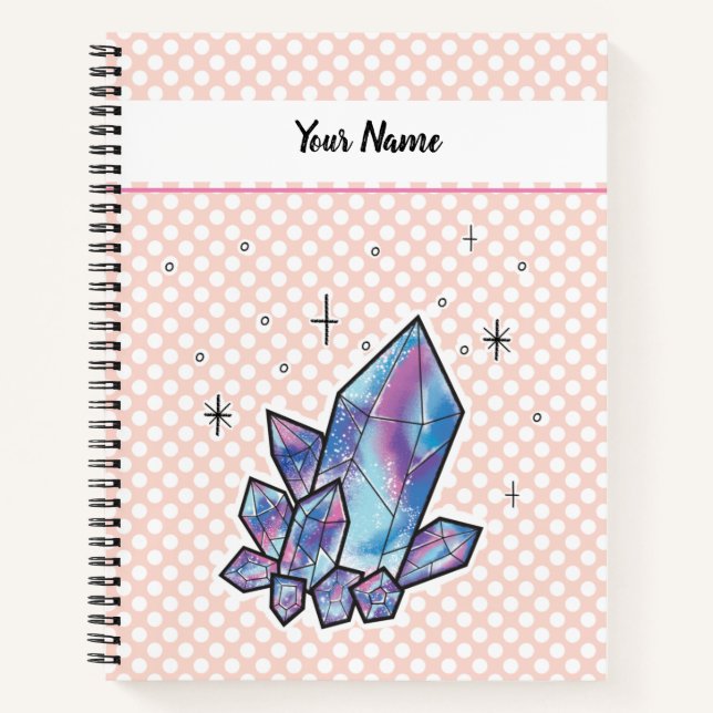 Pink Polka Dot Universe Diamond Personalised Notebook (Front)