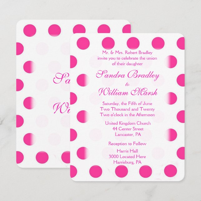 Pink Polka Dot Wedding Invitation (Front/Back)