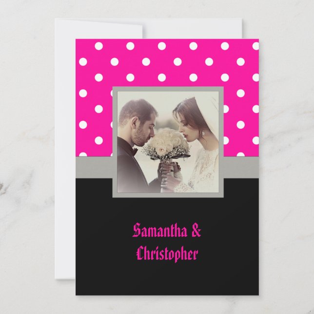 Pink polka dot wedding Invitation (Back)