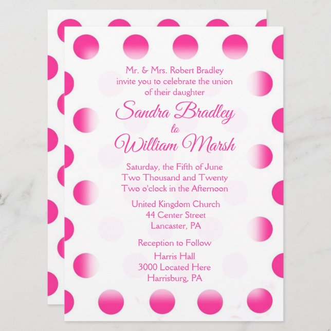 Pink Polka Dot Wedding Invitation (Front/Back)