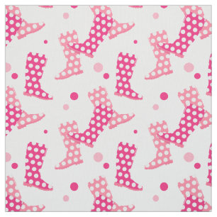 Pink Polka Dot Wellington Boot Pattern Fabric