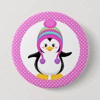 Pink Polka Dot Winter Penguin Girl