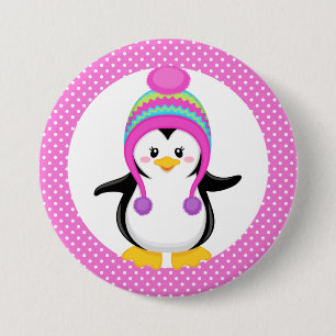 Pink Polka Dot Winter Penguin Girl 7.5 Cm Round Badge
