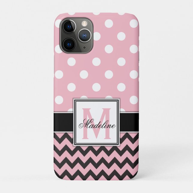 Pink Polka Dots and Chevron Monongram Mobile Case-Mate iPhone Case (Back)