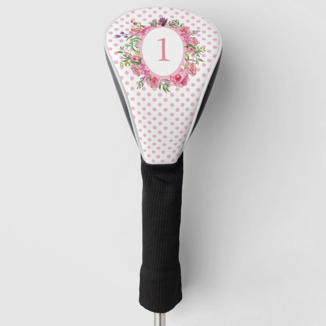 Pink Polka Dots and Flowers Driver Cover (Front)